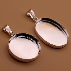 Sterling Silver Bezel Pendant Blanks with Bail – Round & Oval Settings – 925 Jewellery Making
