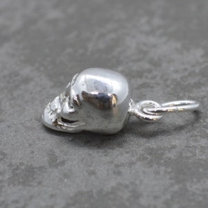 May include: Silver skull charm with a detailed design. The charm has a loop for attaching to a necklace or bracelet.
