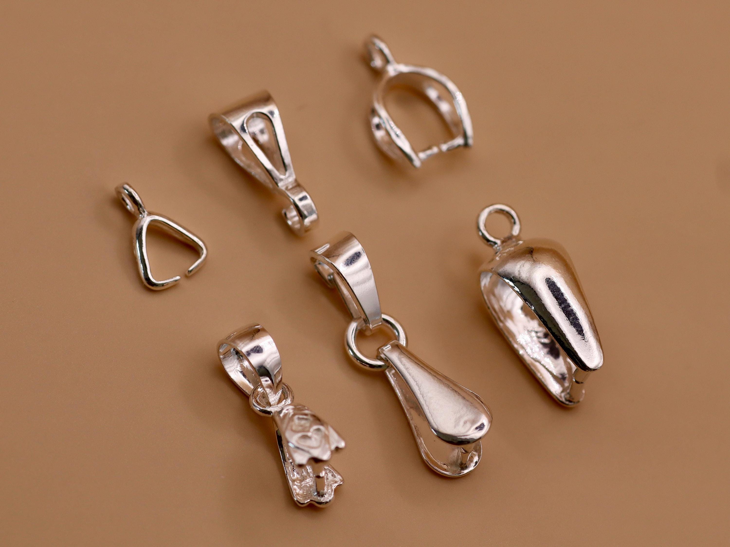 Sterling Silver Pinch Bails for Pendants – 7 Styles – 1/10/50 Pack