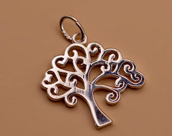 Sterling Silver Open Tree of Life Charm 17mm 925 Silver Charm with Jump Ring Jewellery Making Supplies