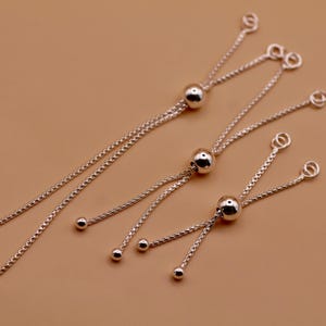 Sterling Silver Adjustable BALL SLIDER Ends | 2", 3", 4" | Box Chain 925 with Ball Ends and Jump Rings for Bracelets & Necklaces