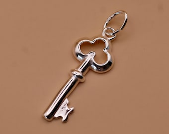 Sterling Silver Key Charm – 19mm with Jump Ring – Pack of 1 or 10