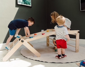 Conjunto de triángulo y rampa de escalada Montessori – Mobiliario de gimnasio de interior para juegos activos