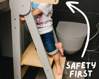 Taburete plegable para niños, taburete de madera ajustable para niños pequeños, ideal para cocina y baño.