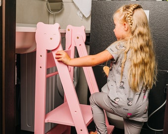 Durable Wooden Kitchen Tower for Toddlers - Learning, Step, and Stool All-in-One