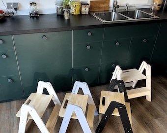 Taburete plegable infantil, taburete ajustable de abedul para niños pequeños, ideal para cocina y baño.