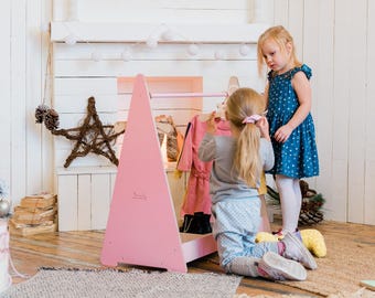 Perchero Montessori de madera para niños, armario para bebés, vestidor independiente.