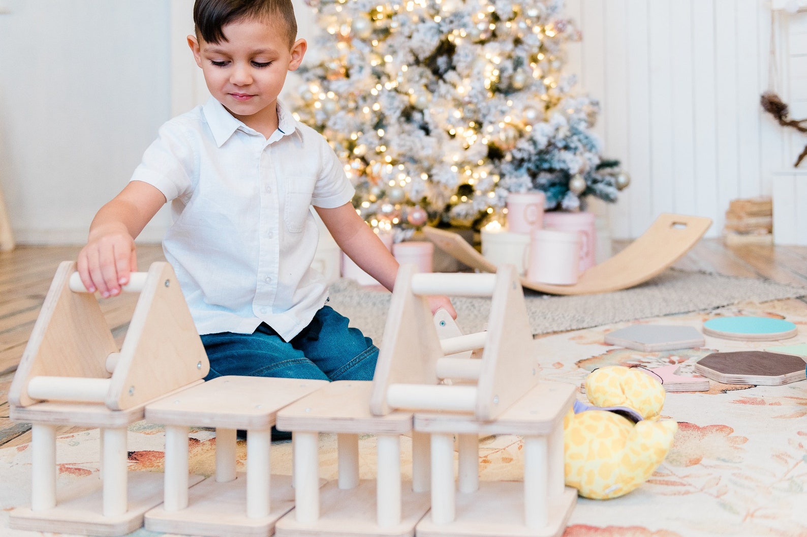 Wooden Building Set, Natural Wood Blocks, Montessori Play Set, Wooden Construction Set, Wooden