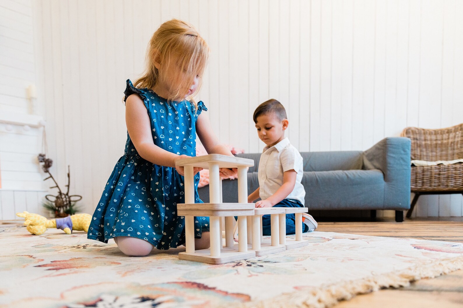 Wooden Building Set, Natural Wood Blocks, Montessori Play Set, Wooden Construction Set, Wooden