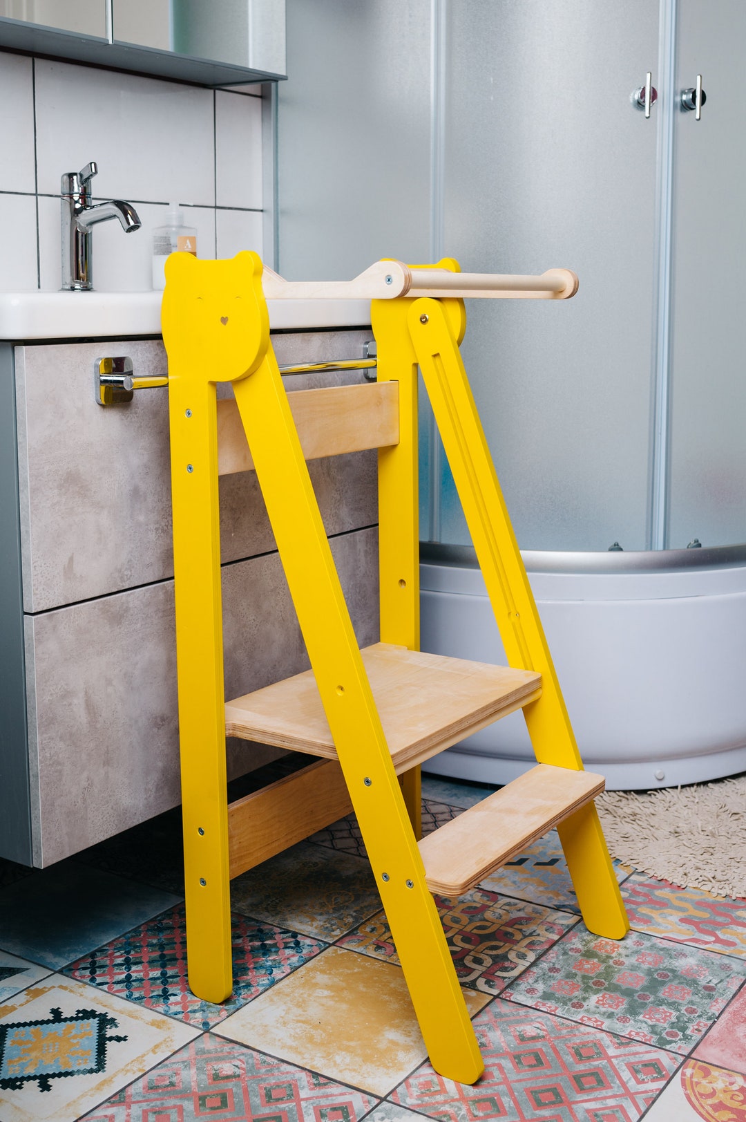 Handmade Wooden Toddler Step Stool | Montessori Foldable Kitchen ...