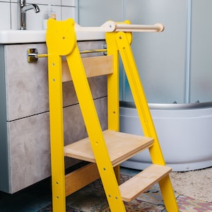 Handmade Wooden Toddler Step Stool | Montessori Foldable Kitchen assistant