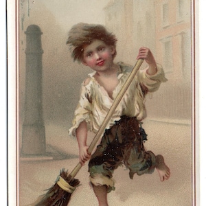 Jolie carte de vœux chromo XIXème siècle Petit Balayeur ambiance victorienne