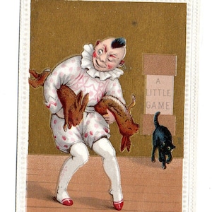 Rare chromo XIXème siècle illustrateur GOODALL Clown Lapin Chat