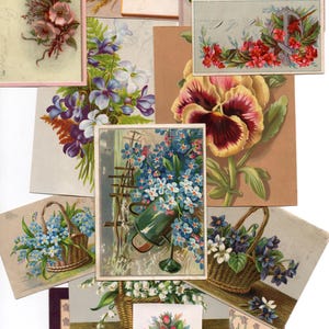 Lot de cartes anciennes décor fleuri ambiance romantique