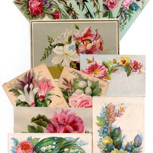 Lot de cartes anciennes romantiques décor floral