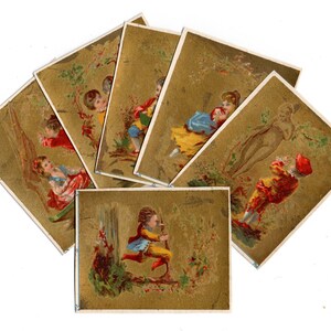 Imágenes cromos del siglo XIX fondo dorado Niños románticos