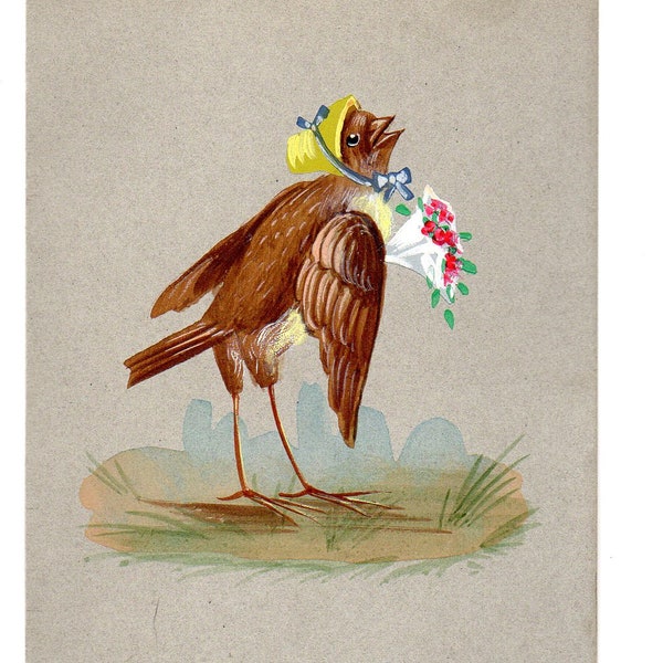 Chromo Anglaise Victorian Trade Card anthropomorphisme oiseau humanisé