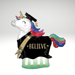 BELIEVE Unicorn Graduation Balloon 32&quot;x33&quot;