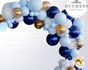 150pcs Set Baby Blue, Navy and Gold Confetti Balloon Garland Kit Boy First Birthday Baby Shower