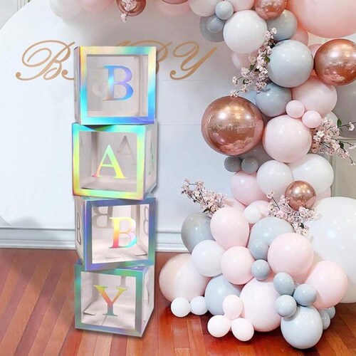 Set of 4 Holographic SILVER B-A-B-Y Boxes/blocks 12baby | Etsy