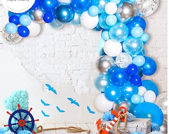 120pc Gradient Blues, Silver, White/Boy Birthday/Nautical Theme Balloon Garland Kit
