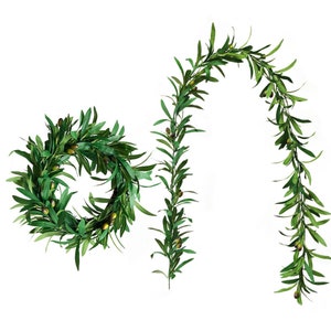 6ft Artificial Olive Leaf Garland with Berries-autumn decor, thanksgiving decor, fall decor image 1