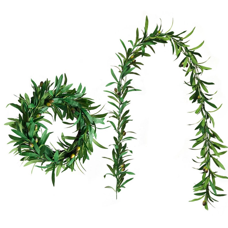 6ft Artificial Olive Leaf Garland with Berries-autumn decor, thanksgiving decor, fall decor image 1