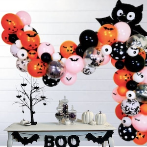93pc Black Bat, Pink, Orange, Black, Confetti, Eyeball Halloween Balloon Garland Kit