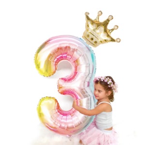 27" Rainbow Number with Crown Balloon Foil