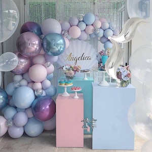 124pc Silver Tail Mermaid Balloon Garland Kit-Macaron Pink, Blue, Purple, Gradient Foil-Birthday, Shower, Party