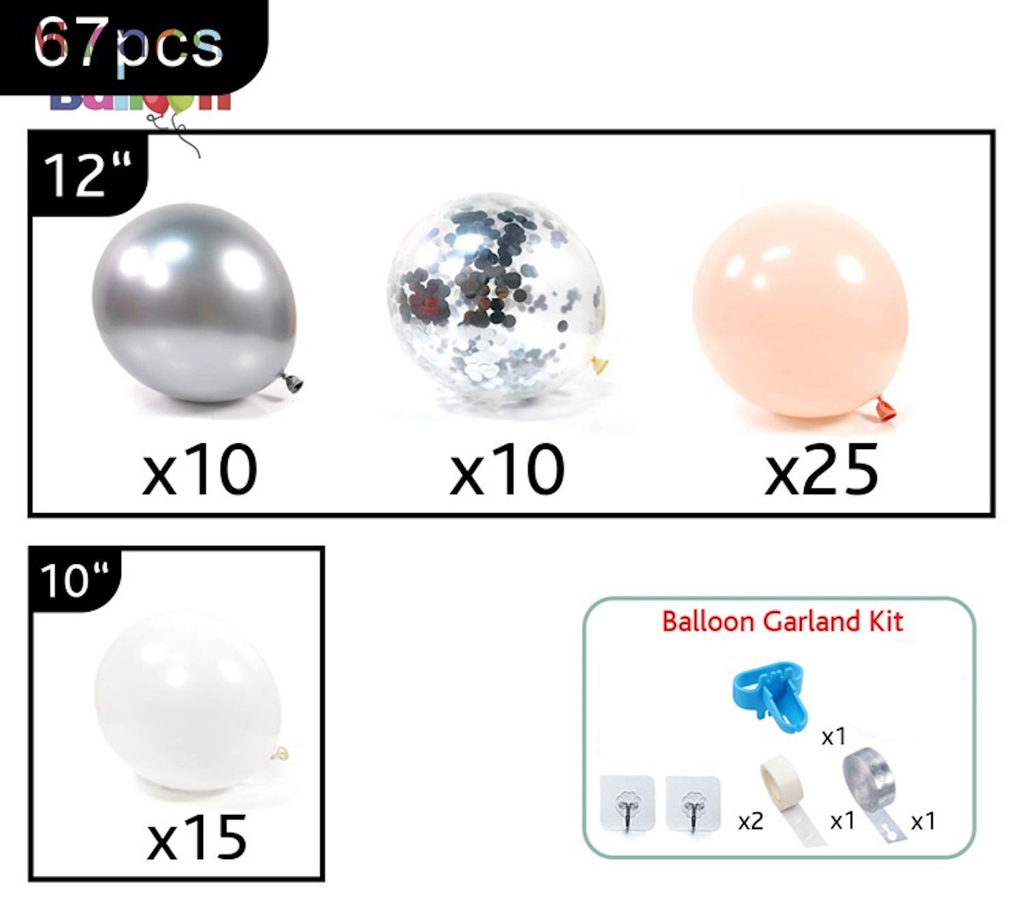 55pc Baby Pink Silver White & Silver Confetti Balloon | Etsy