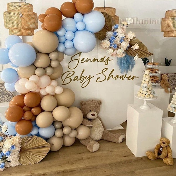 135pc Baby Blue, Coffee Bean Brown, Beige Balloon Garland Kit-Baby Shower, Boys Birthday, Kids Birthday, 1st Birthday