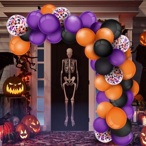 124pc Purple, Orange, Black & Confetti Balloon Garland Kit-Halloween, Halloween Party, Halloween Decor