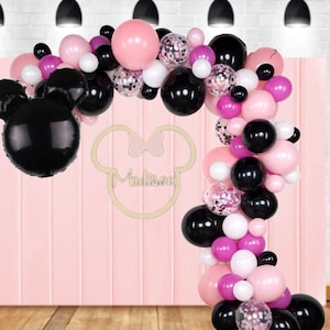 100pc Hot Pink, Baby Pink, Black, White & Confetti Balloon Garland Kit-Birthday, Shower, Minnie Mouse Theme