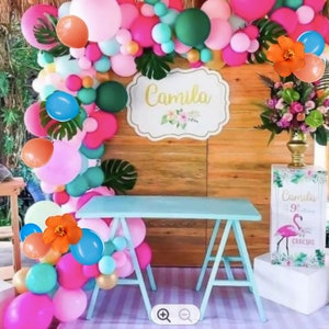 138pc Tropical Theme Balloon Garland Kit-Hot Pink, Baby Pink, Aqua, Green, Peach Pearl-Shower, Birthday, Luau, Hawaiian