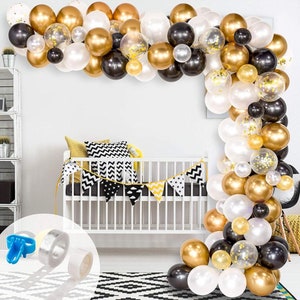 120Pcs Black, White, Gold Chrome & Confetti Balloon Garland Kit-Graduation, New Years, Retirement, Birthday