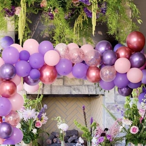 60pc Metallic Purple, Mauve Pink, Baby Pink, Purple and Rose Gold Confetti Balloon Garland Kit-Birthday, Baby Shower, 1st Birthday, Bridal