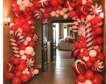 138pc Red & White Holiday Christmas Balloon Garland Kit-Christmas, Holiday, Winter, Holiday Party