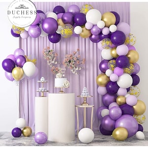130 Pcs Pearl Purple Party Decorations White Gold Confetti