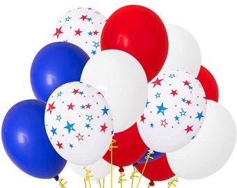 115pc Patriotic Red, White, Blue and Start Balloon Pack 12&quot;-4th of July, Welcome Home, Military Appreciation, Memorial Day