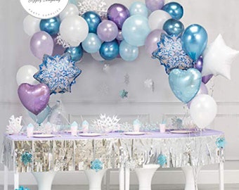 55pc Frozen/Winter Blue, Purple, Snowflake Balloon Garland Kit