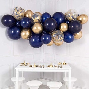 35pc Navy Blue, Gold and Gold Confetti Balloon 5ft Garland Kit