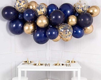 35pc Navy Blue, Gold and Gold Confetti Balloon 5ft Garland Kit