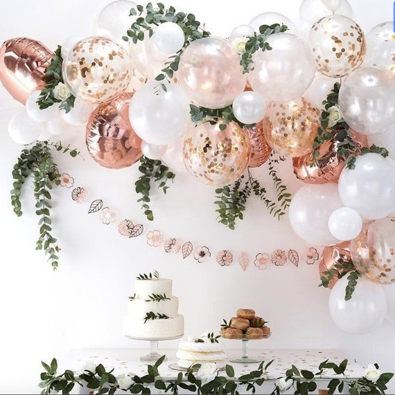 Confettis en or rose et guirlande de ballon blanc Arche 66 pièces Boho,  Jardin, Mariage, Douche, Décor de fête -  France