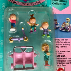 Blue bird Polly Pocket 4 figures Bluebird new Sealed in package Strolling stroller Suprise 1994 baby shower gift reveal party
