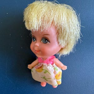 Liddle Kiddle vintage Lucky Locket Lola Doll 1966 Mattel Blonde Blue Eyes Flower Dress Retro Toy