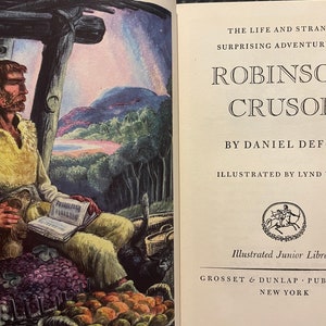 Robinson Crusoe by Daniel Defoe copyright 1946 color illustrations