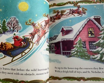 The Night nite Before Christmas Classic Vtg MCM Golden Book 1949 Santa Claus fireplace chimney gifts Christmas Eve reindeer