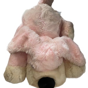FAO Schwarz Pink & Cream Giant Puppy Dog Hound Fluffy Floppy Ears Plush Lovey 18&quot; large soft cuddly Christmas