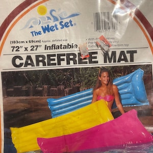 Inflatable carefree Air Mats Pillow Float TWO 2 Yellow 72&quot; x 27&quot; New Large Vintage Inflatable